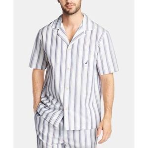 Nautica Men's Short Sleeve 100% Cotton Soft Woven Button Down Pajama Top (Bright